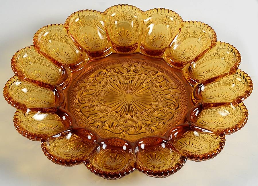 American Concord Amber Deviled Egg Server by Brockway Glass Co.-1