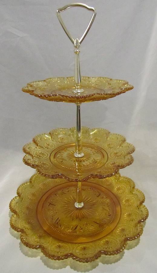 American Concord Amber 3 Tier Serving Tray by Brockway Glass Co.-1