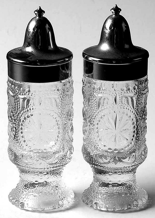 American Concord Clear Footed Shaker Set & Plastic Lids by Brockway Glass Co.-1