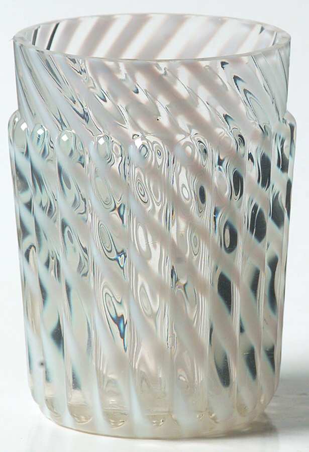 Chrysanthemum Base Swirl White Opalescent Flat Tumbler by Buckeye Glass Compan-1