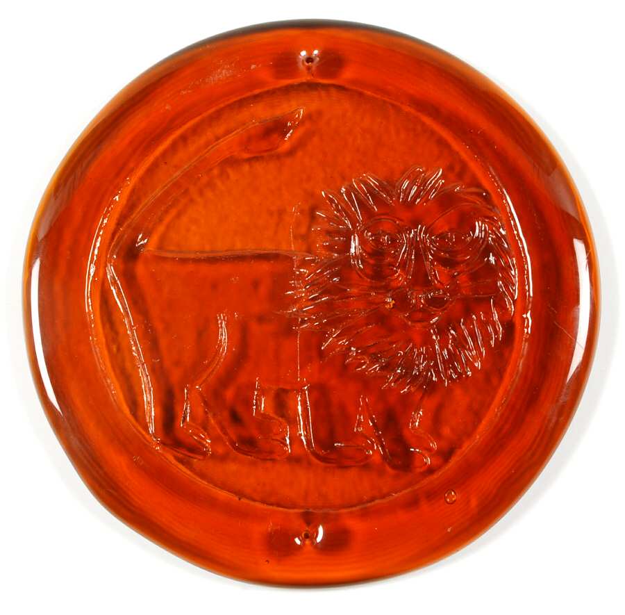 Animals & Figurines #65F 8" Lion Suncatcher Disc by Blenko-1