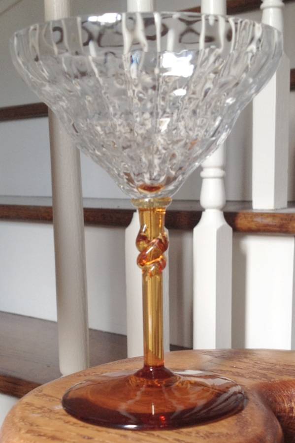 325 Amber (Amber Stem, Block Optic) Champagne/Tall Sherbet by Bryce-1