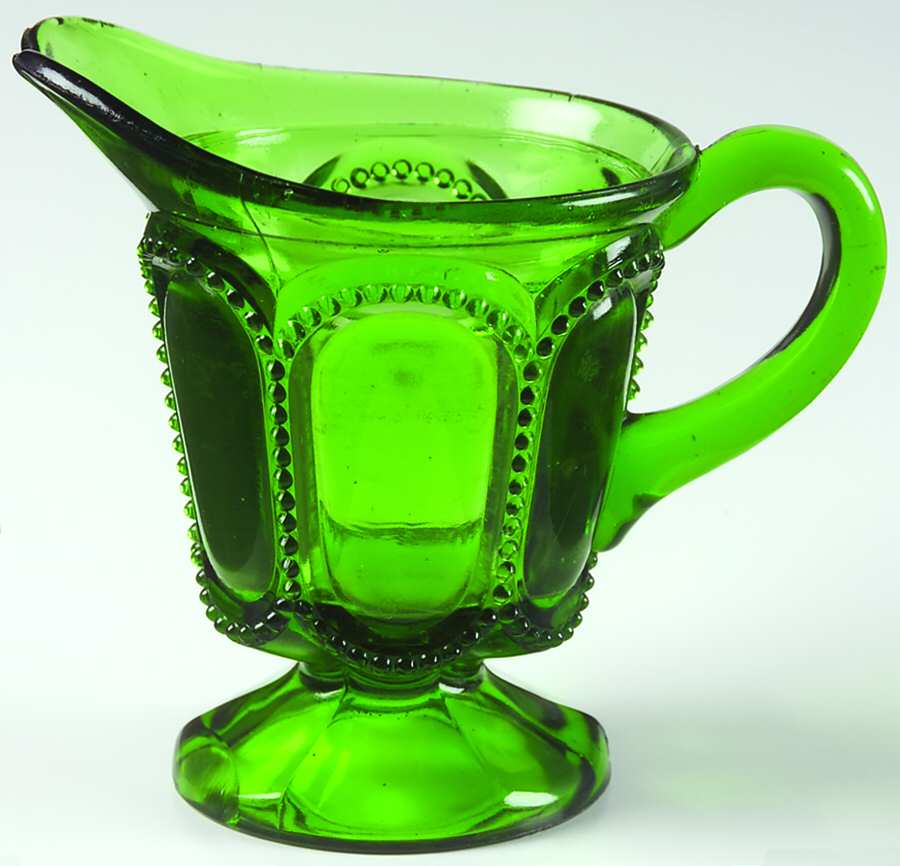 Beaded Medallion Green Creamer by Boston & Sandwich-1