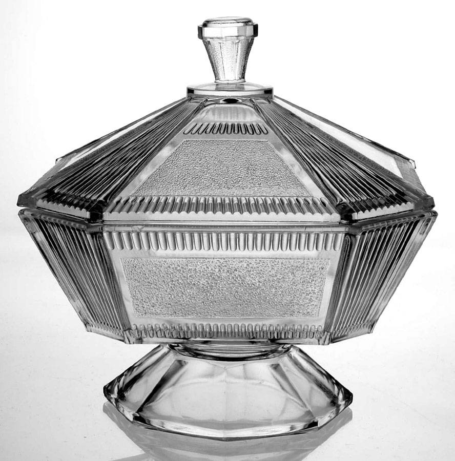 Pleat and Panel Clear 7" Compote & Lid by Bryce-1