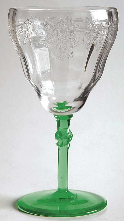 Etch 535 Clear (Green Stem-Foot (Stem #325) Water Goblet by Bryce-1