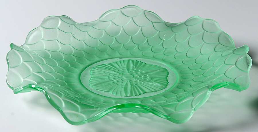 Fishscale Green Cookie Plate by Bagley Glass-1