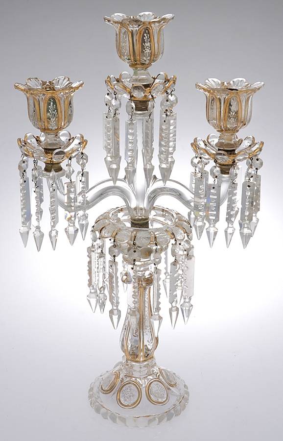 Medallion 3 Light Candlestick with Bobeches & 44 Prisms by Baccarat-1