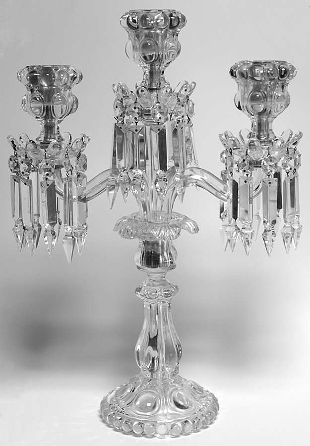 Medallion 3-Light Candelabra with Bobeche and Prisms by Baccarat-1