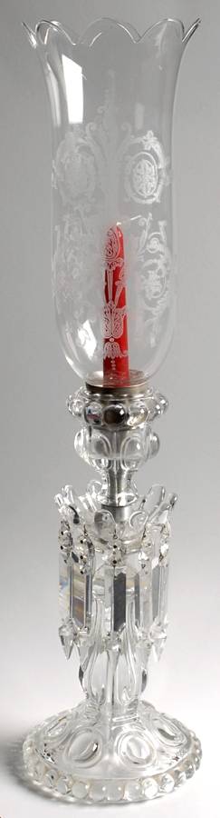 Medallion Hurricane Lamp W/Bobeche & 10 Prisms by Baccarat-1