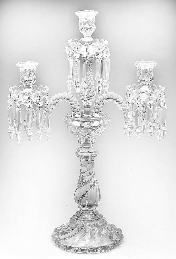 Bambous 3 Light Candelabra with 3 10" Bobeche & 30 Prisms by Baccarat-1