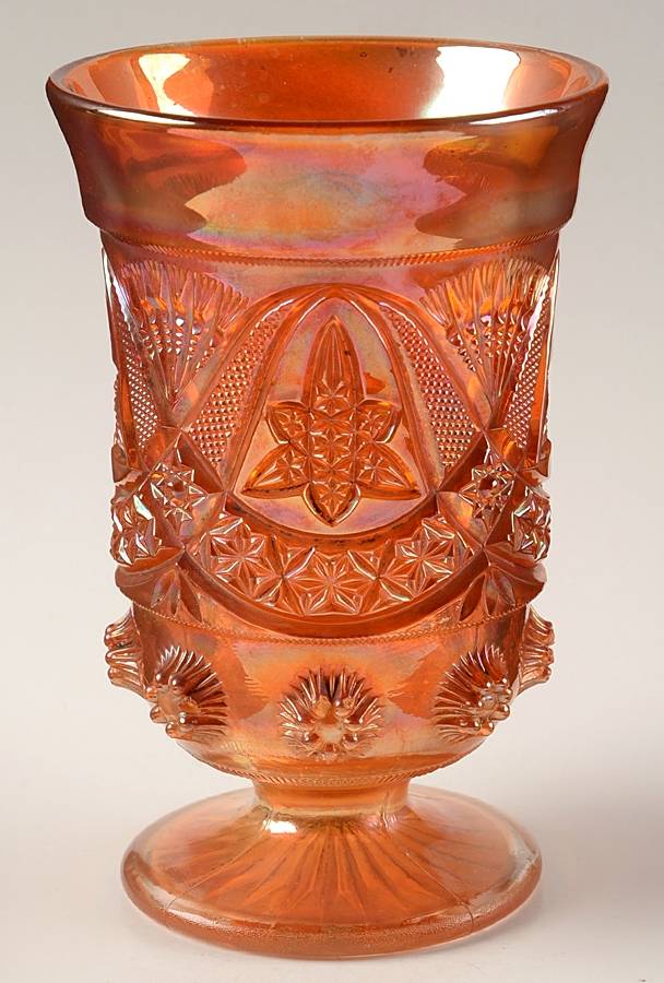Curved Star Marigold Celery Vase by Brockwitz Glass Comp-1