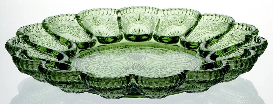 American Concord Green (Avocado) Deviled Egg Server by Brockway Glass Co.-1