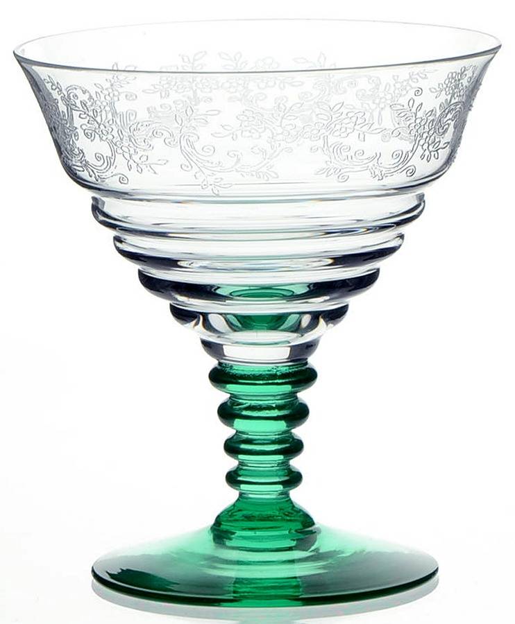 Etch515-2 (Green Stem & Foot) Champagne/Tall Sherbet by Bryce-1