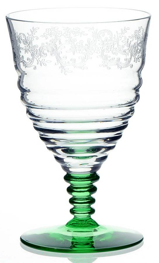 Etch515-2 (Green Stem & Foot) Water Goblet by Bryce-1