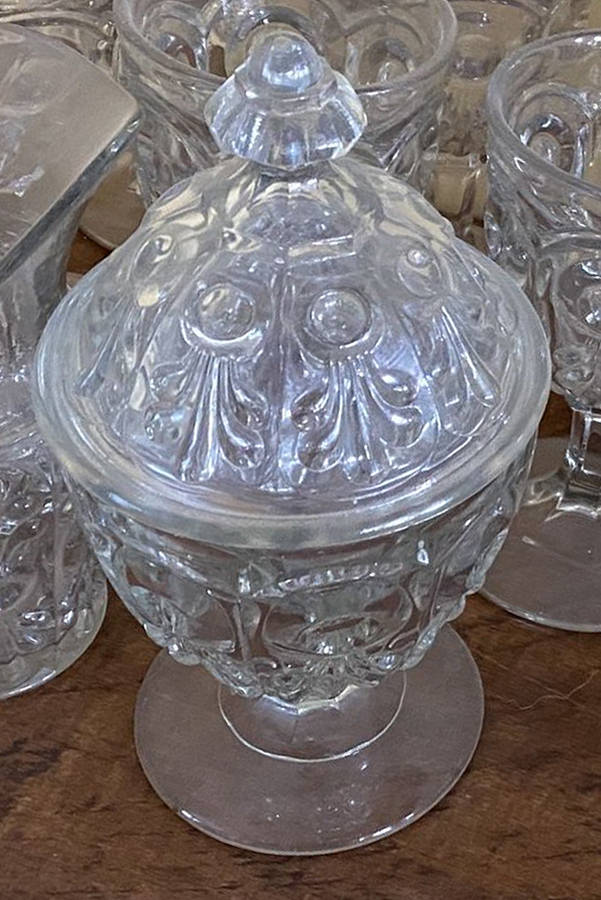 Bulls Eye with Fleur de Lis Sugar Bowl & Lid by Boston & Sandwich-1