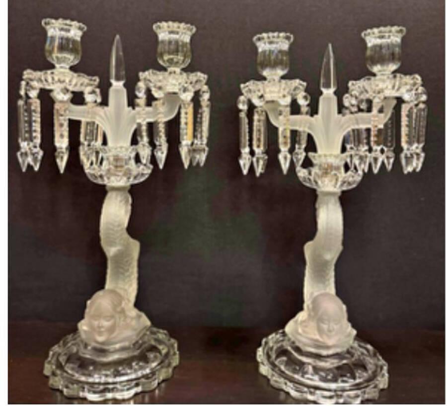 Mermaid Candelabra 2 Light with Bobeche and Prisms Set of 2 by Baccarat-1
