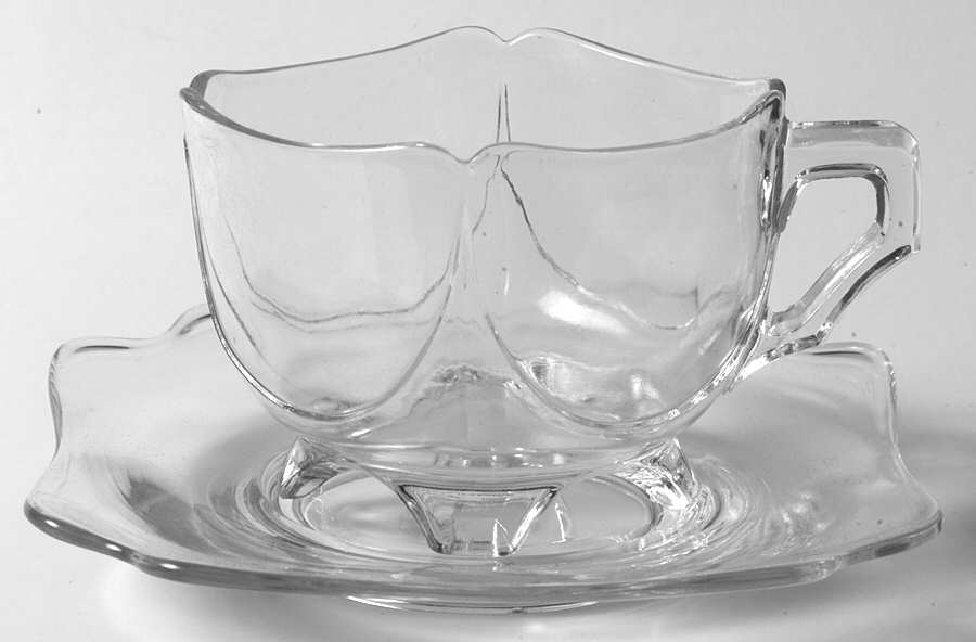 3400 Clear Shape 3400 Square 4-Toed Cup and Saucer by Cambridge-1