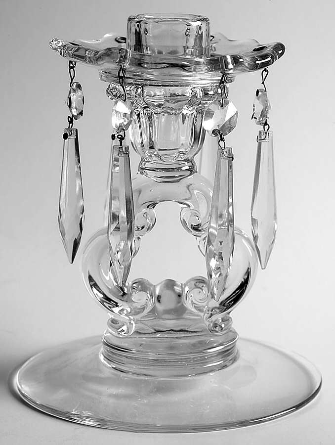 3400 Clear Keyhole Candelabrum with Bobeche and 8 Prisms by Cambridge-1