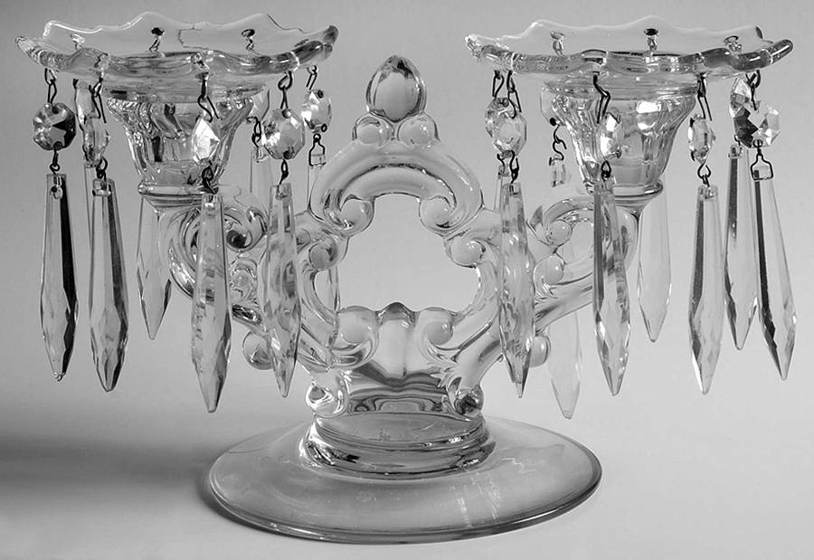3400 Clear 3400 2 Light Candelabrum w/ 2 Bobeches 16 Prisms by Cambridge-1