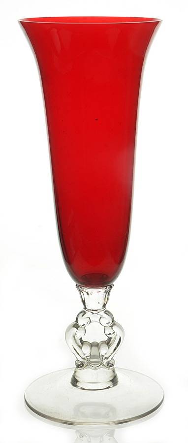 3400 Ruby 10" Keyhole-Stem Footed Vase by Cambridge-1