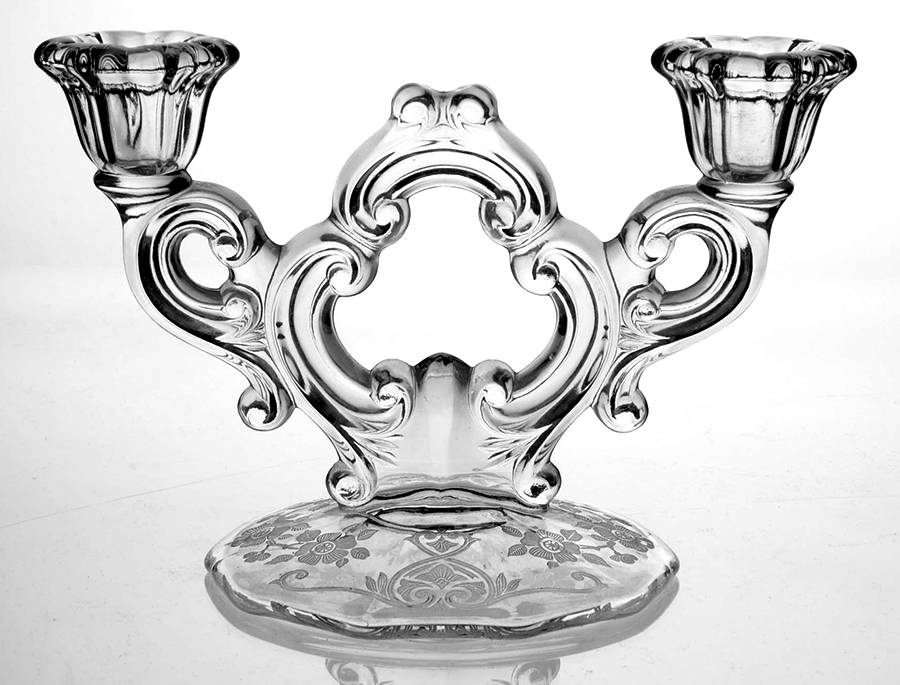 Apple Blossom Clear (Stem 3130) 3400/647 2 Light Candlestick (Round Base) by Cambridge-1