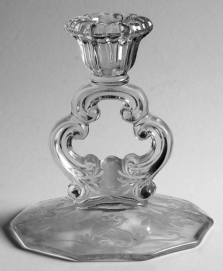 Apple Blossom Clear (Stem 3130) 5" KeyHole Candlestick w/Round Base by Cambridge-1