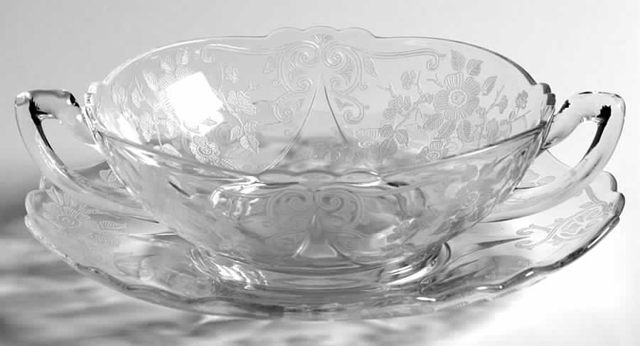 Apple Blossom Clear (Stem 3130) Cream Soup & Saucer Set (Shape 3400) by Cambridge-1