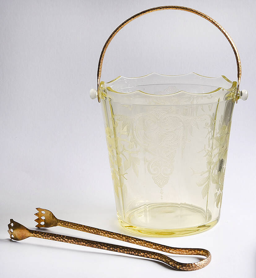 Apple Blossom Yellow (Stem 3130) 3400/851 Ice Bucket with Handle and Tongs by Cambridge-1