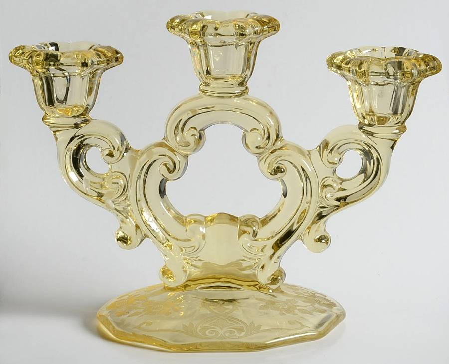Apple Blossom Yellow (Stem 3130) 3 Light Candlestick (3400/638) by Cambridge-1