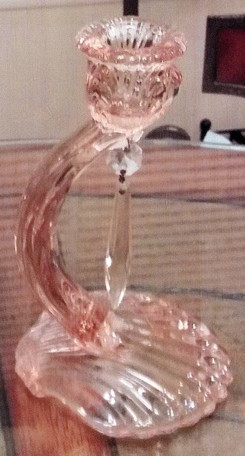 Caprice Pink (Stem 300) Single Candlestick with 1 Prism by Cambridge-1