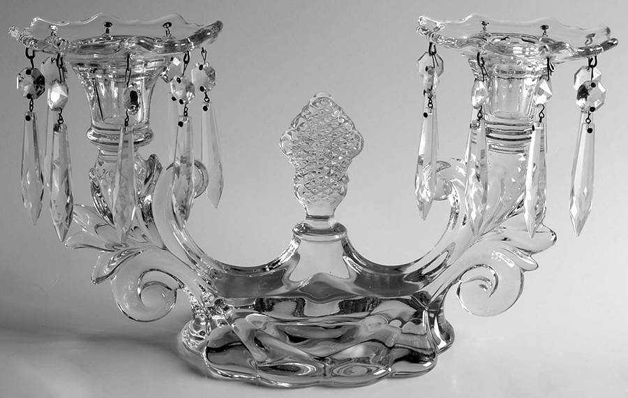 Caprice Clear (Stem 300) 2 Lt Candlestick w/2 Locking Bobche & 16 Prisms by Cambridge-1