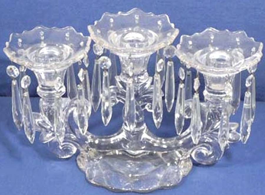 Caprice Clear (Stem 300) 3 Light Candelabra w/3 Bobeches & 24 Prisms by Cambridge-1