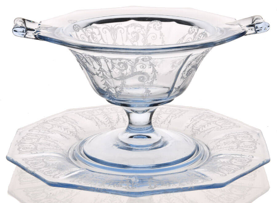Cleo Blue (Stem 3077) Mayonnaise Bowl and Underplate by Cambridge-1