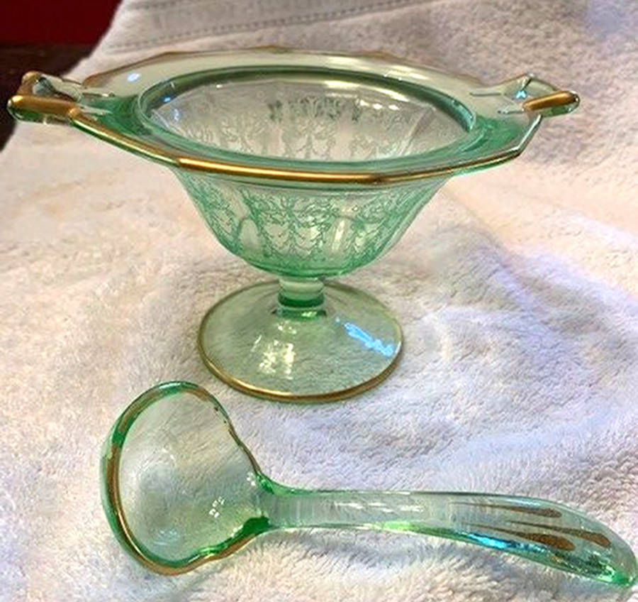Cleo Green (Stem 3077) Mayonnaise and Ladle by Cambridge-1
