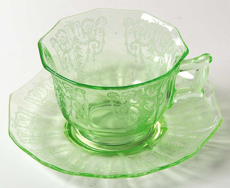 Cleo Green (Stem 3077) Cup & Saucer Set by Cambridge-1