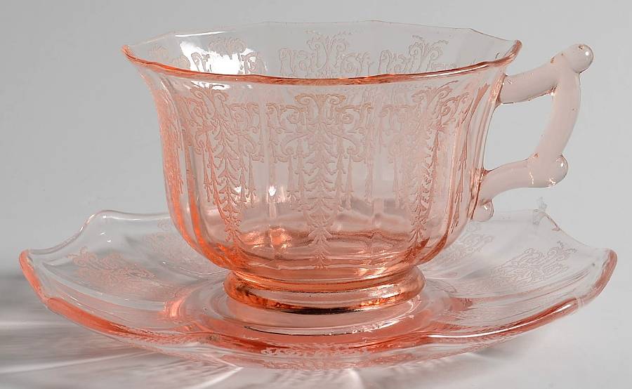 Cleo Pink (Stem 3077) Cup and Saucer Set by Cambridge-1