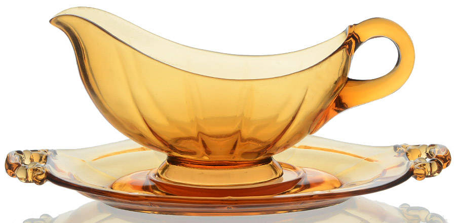 Decagon Amber Gravy Boat and Underplate by Cambridge-1