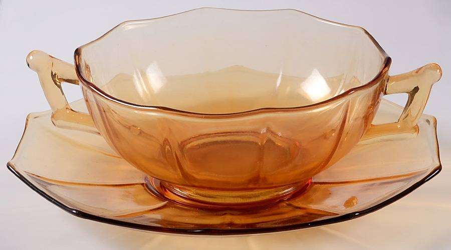 Decagon Amber Cream Soup & Saucer Set by Cambridge-1