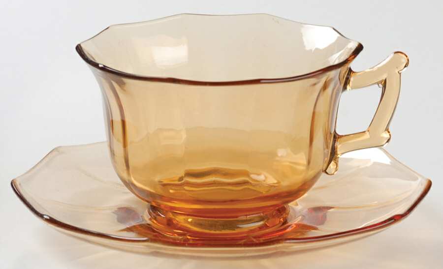 Decagon Amber Cup & Saucer Set by Cambridge-1