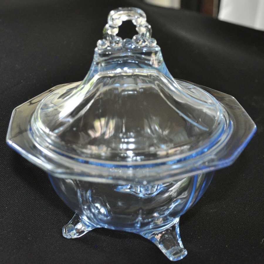 Decagon Light Blue 3-Footed Candy Dish with Lid by Cambridge-1