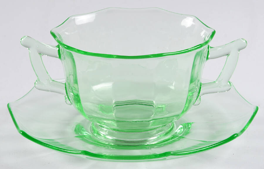Decagon Green (Light Emerald) Bouillon Cup & Saucer Set by Cambridge-1