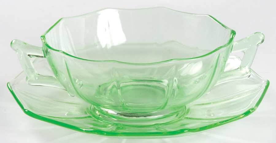 Decagon Green (Light Emerald) Cream Soup & Saucer Set by Cambridge-1