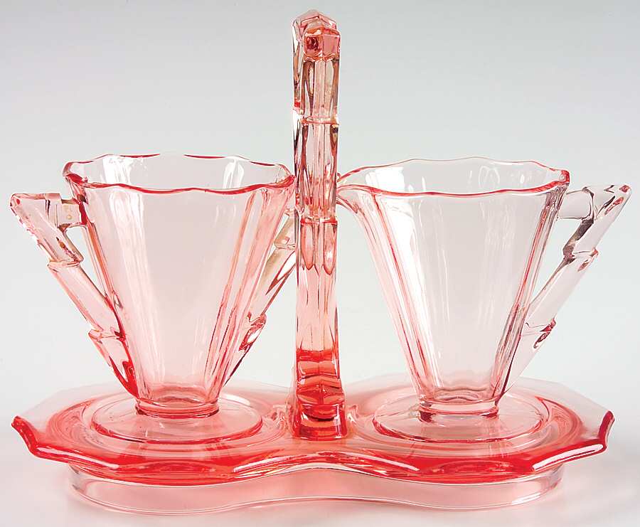 Decagon Pink Individual Creamer, Sugar and Tray Set by Cambridge-1