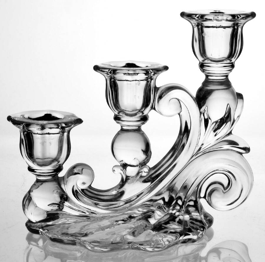 Diane Clear (Stem 3122) 3400/1338 3 Light Candlestick, Crosshatched by Cambridge-1