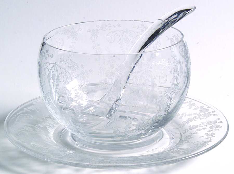 Diane Clear (Stem 3122) Mayonnaise Bowl, Underplate and Ladle by Cambridge-1