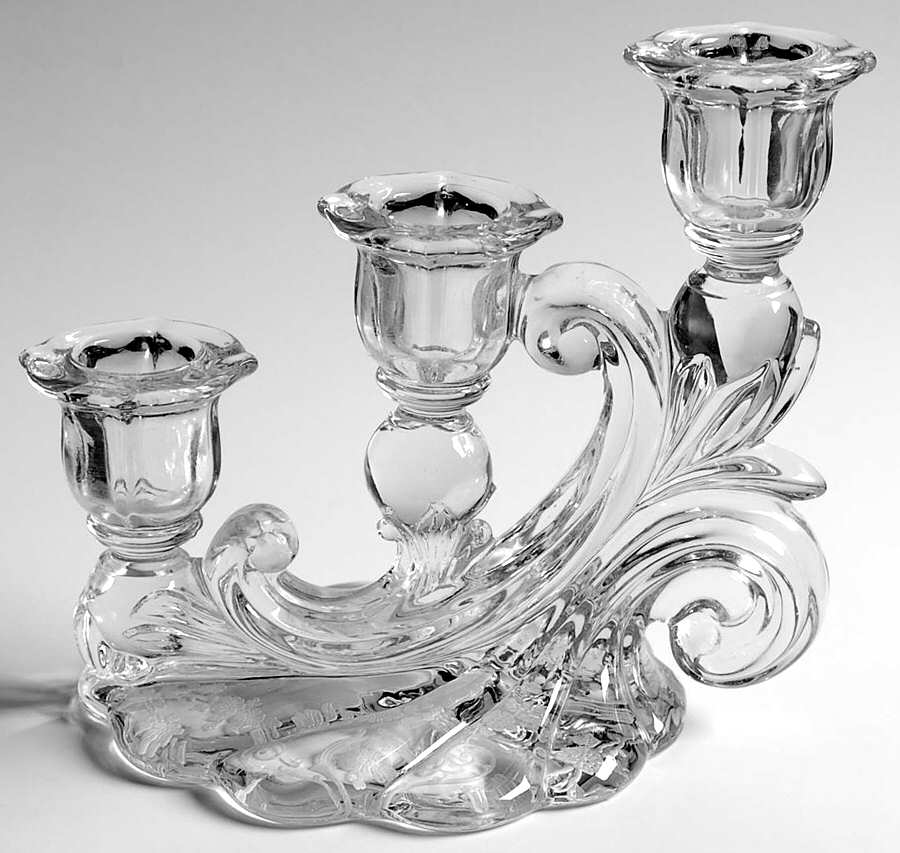 Diane Clear (Stem 3122) Shape 3400/1338 3 Light Candlestick, Plain by Cambridge-1