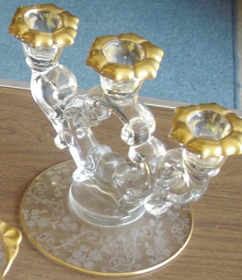 Elaine Clear (Gold Trim, Stem 3500) 3 Light Candlestick (3400/638) by Cambridge-1