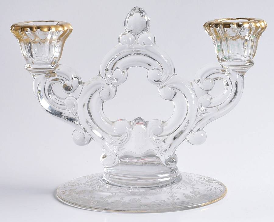 Elaine Clear (Gold Trim, Stem 3500) 3400/647 2 Light Candlestick (Round Base) by Cambridge-1