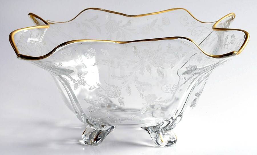 Elaine Clear (Gold Trim, Stem 3500) 3400 11" 4 Toed Fancy Edge Bowl by Cambridge-1