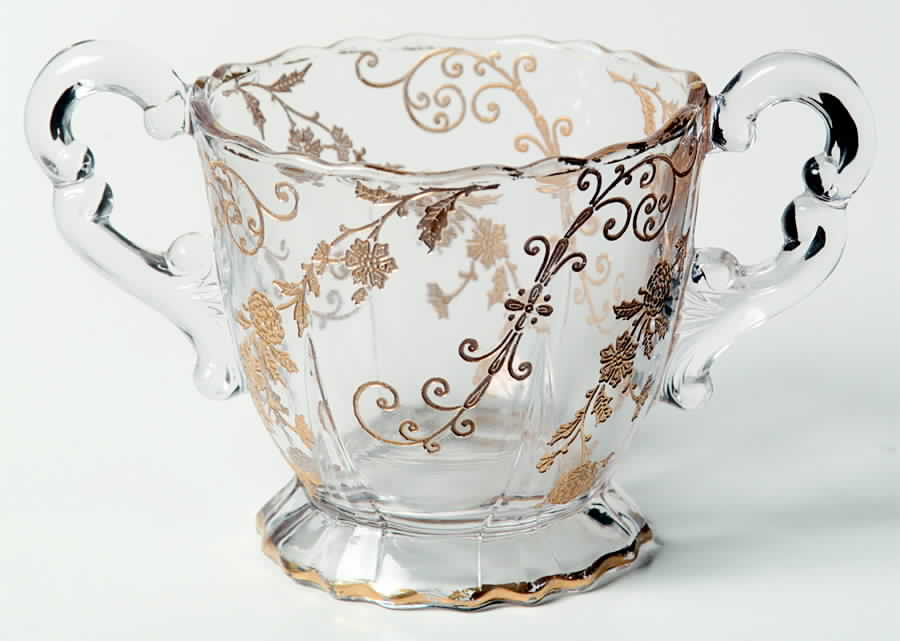 Elaine Clear (Gold Encrusted, Stem 3500) 3400/68 Open Footed Sugar by Cambridge-1